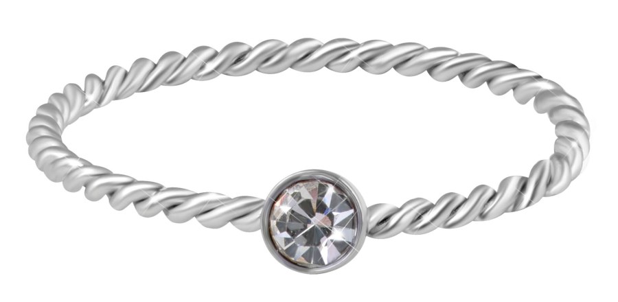 Troli Něžný kroucený prsten z oceli s čirým zirkonem Silver 55 mm - Prsteny Prsteny s kamínkem