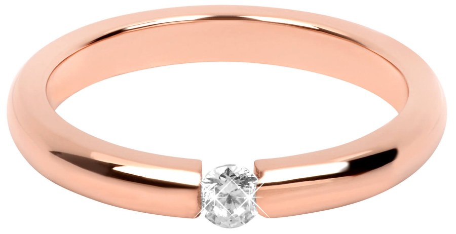 Troli Něžný růžově pozlacený ocelový prsten s krystalem 55 mm - Prsteny Prsteny s kamínkem