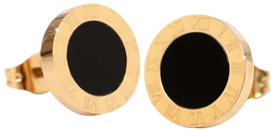 Troli Pozlacené ocelové náušnice s černým středem KE-015