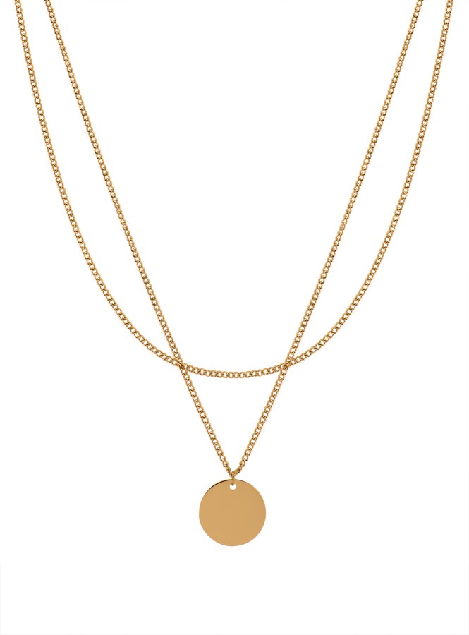 Troli Pozlacený dvojitý ocelový náhrdelník s kruhovým přívěskem - Náhrdelníky