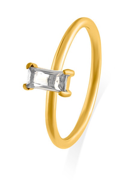 Troli Půvabný pozlacený prsten s čirým zirkonem 54 mm - Prsteny Prsteny s kamínkem