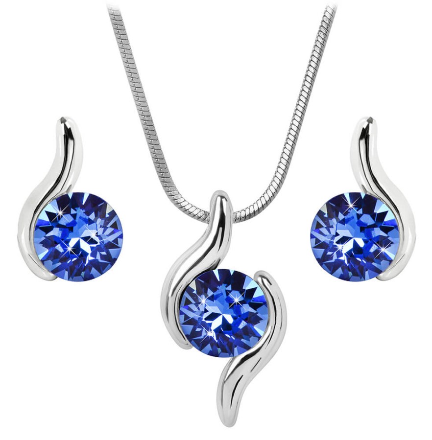 Levien Půvabná sada náhrdelníku a náušnic Chaton Wave Sapphire - Sety šperků Soupravy šperků