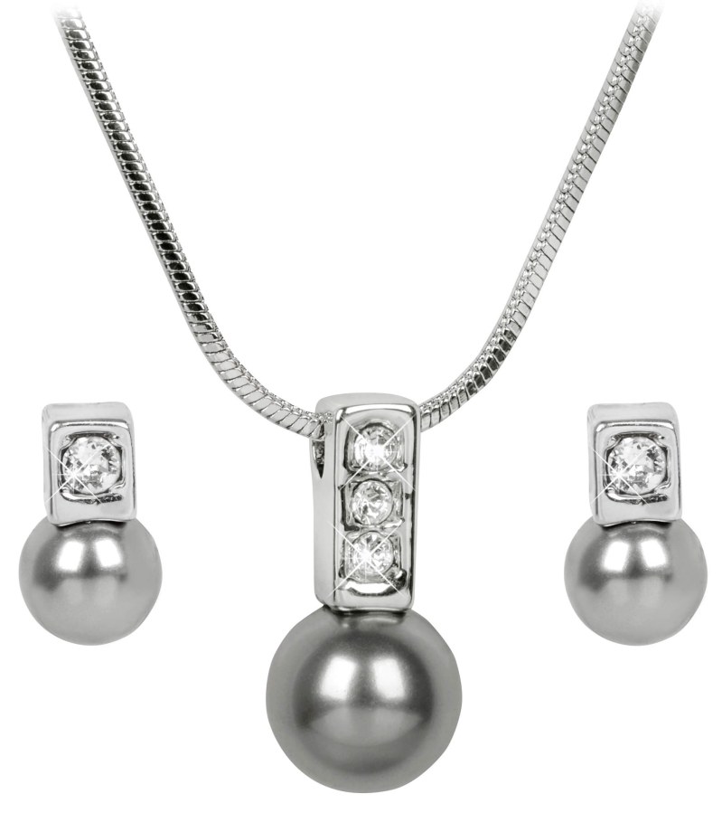 Levien Elegantní sada náhrdelníku a náušnic Pearl Caorle Grey - Sety šperků Soupravy šperků