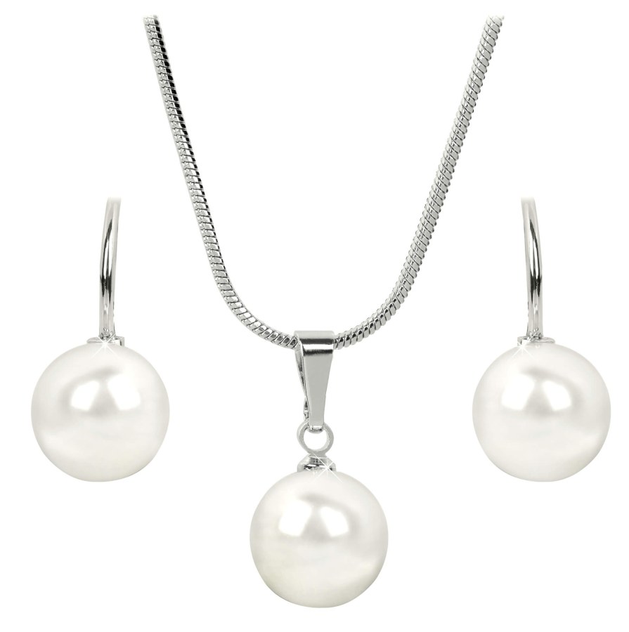 Levien Elegantní sada náhrdelníku a náušnic Pearl White - Sety šperků Soupravy šperků