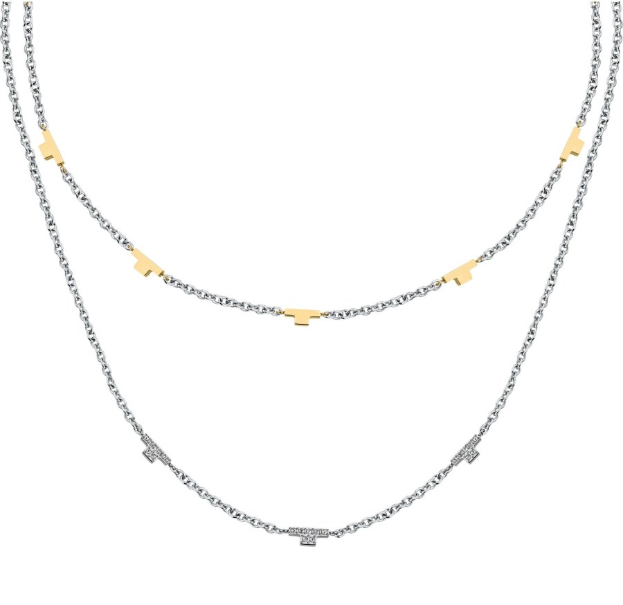Trussardi Dvojitý ocelový bicolor náhrdelník se zirkony T-Logo TJAXC62 - Náhrdelníky