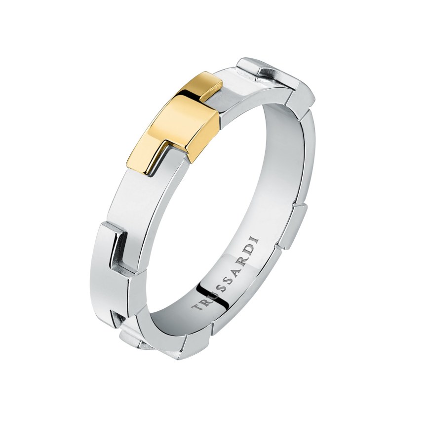 Trussardi Moderní ocelový bicolor prsten T-Logo TJAXC72 58 mm - Prsteny Prsteny s kamínkem