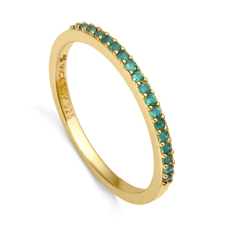 Viceroy Elegantní pozlacený prsten se zelenými zirkony Trend 9118A014 52 mm - Prsteny Prsteny s kamínkem