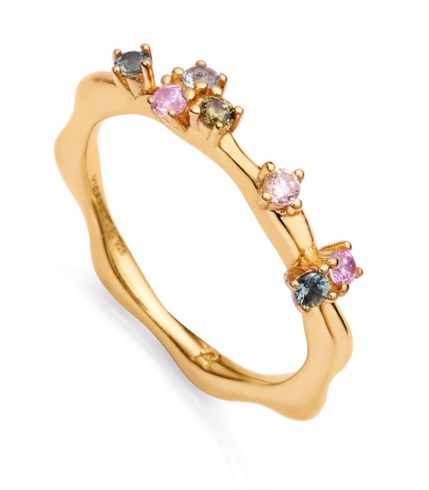 Viceroy Půvabný pozlacený prsten s barevnými zirkony 13133A0 52 mm - Prsteny Otevřené prsteny