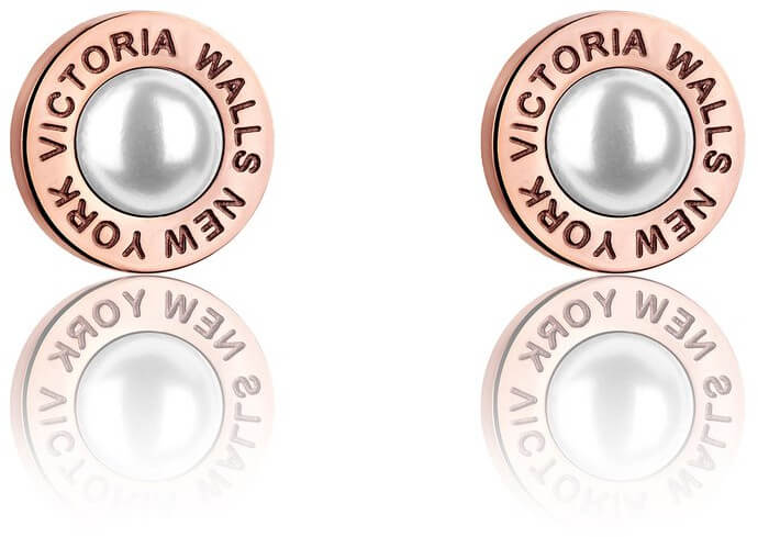 Victoria Walls Růžově pozlacené náušnice pecky s perličkami VE1093R