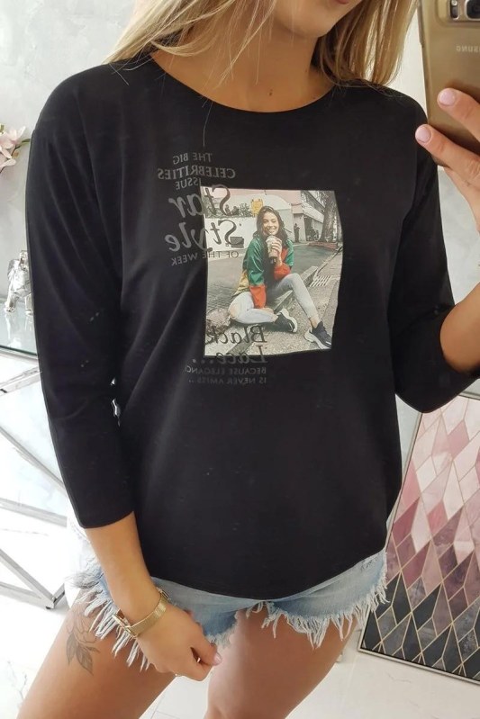 Halenka s&nbsp;potiskem Star Style černá - Dámské oblečení Ženy košile a&nbsp;halenky