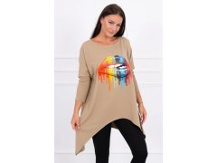 Oversize halenka s potiskem duhových rtů camel