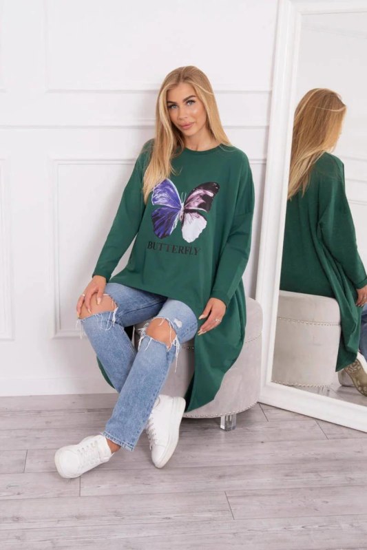 Oversize halenka s potiskem tmavě zelená