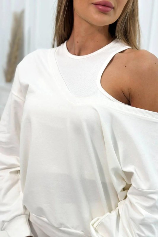 3-dílný set halenka + top + legíny ecru - Dámské oblečení Ženy legíny