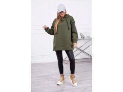 Dámská zateplená mikina s kapucí 9380 Khaki zelená - K-Fashion