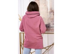 Tmavě růžová tunika na zip s kapucí Oversize