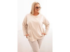 Dámská blůza Plus Size s bavlnou, kapsou a ohrnutým rukávem kiwi