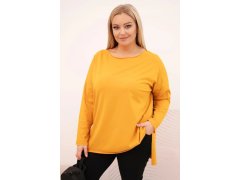 Dámská blůza Plus Size asymetrická s dlouhým rukávem hořčicová