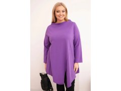 Dámská bavlněná blůza Plus Size asymetrická s&nbsp;ohrnovaným rukávem fialová