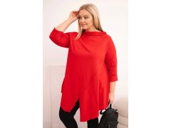 Dámská bavlněná blůza Plus Size asymetrická s&nbsp;ohrnutým rukávem červená