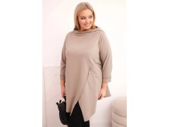 Dámská bavlněná blůza Plus Size asymetrická s&nbsp;ohrnovacími rukávy fango