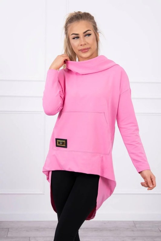 Dámská prodloužená mikina s kapucí 9116 Růžová - K-Fashion