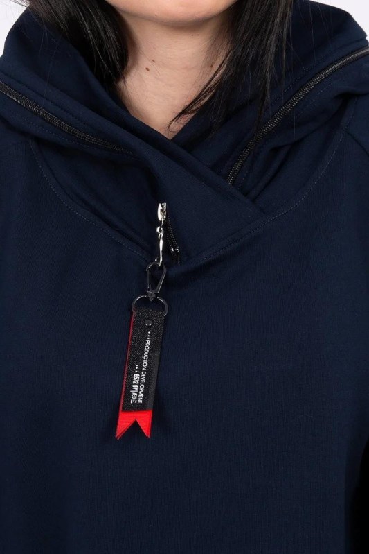 Oversize tmavě modrá tunika na zip s kapucí