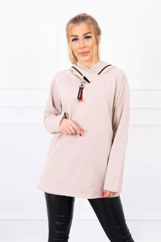 Béžová tunika na zip s&nbsp;kapucí Oversize - Dámské oblečení Ženy mikiny
