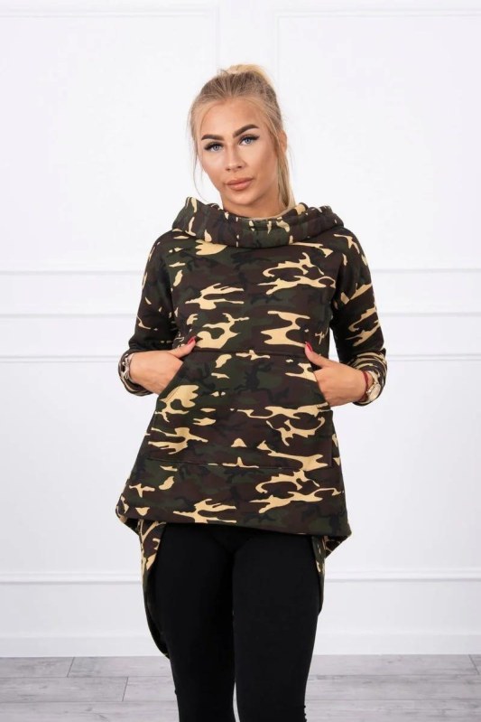 Mikina moro s&nbsp;dlouhými zády khaki+hnědá - Dámské oblečení Ženy mikiny