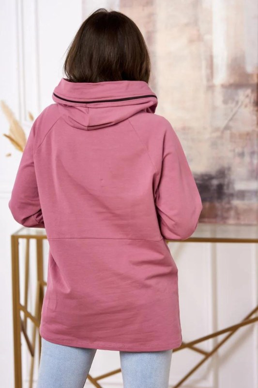 Tmavě růžová tunika na zip s kapucí Oversize