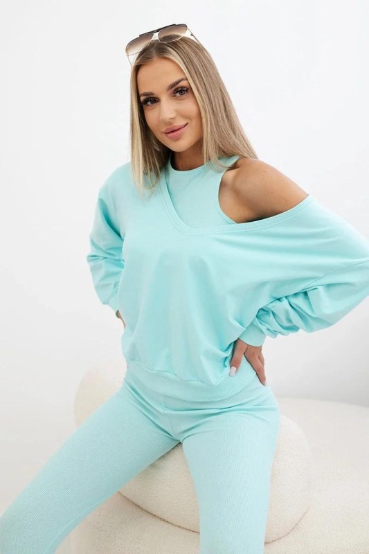 3dílný set mikina + top + legíny mint - Dámské oblečení Ženy mikiny