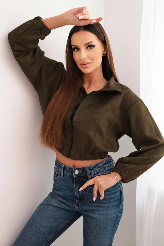 Semišová mikina na zip khaki