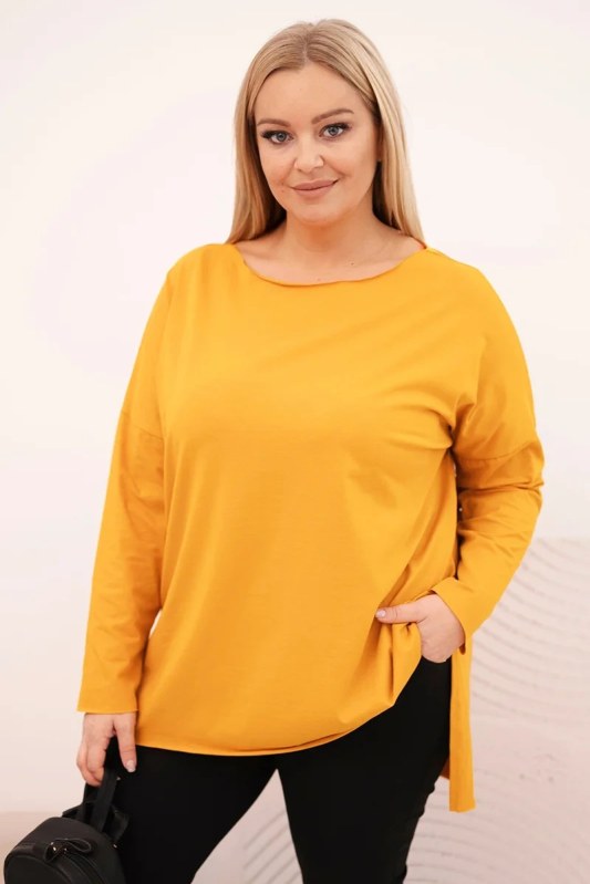 Dámská blůza Plus Size asymetrická s dlouhým rukávem hořčicová