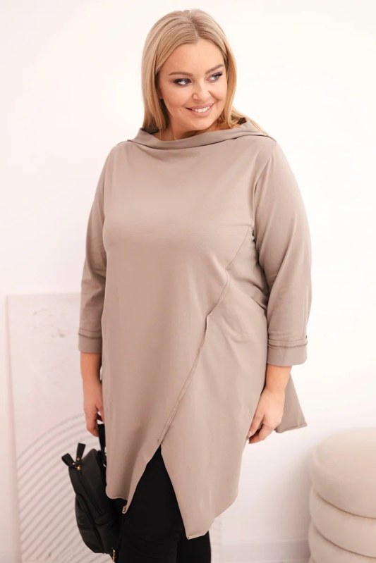 Dámská bavlněná blůza Plus Size asymetrická s ohrnovacími rukávy fango