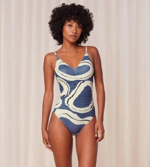 Dámské jednodílné plavky Summer Allure OP 01 modré/ecru - Triumph