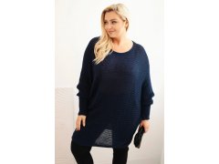 Dámský svetr Plus Size s mohair pončo modrý