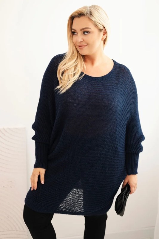 Dámský svetr Plus Size s mohair pončo modrý