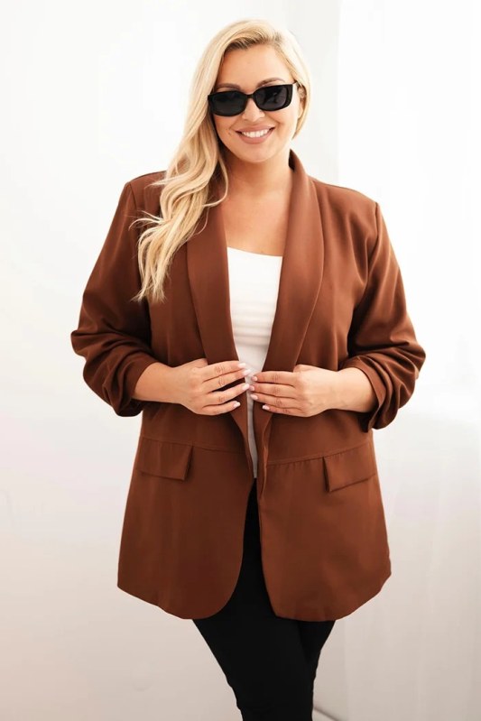 Dámská elegantní plus size sako čokoládová