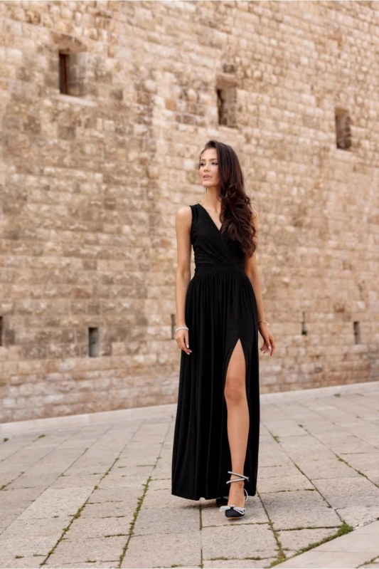 Dámské dlouhé šaty SUK0407 Černá se třpytem - Roco Fashion - Dámské oblečení Ženy šaty