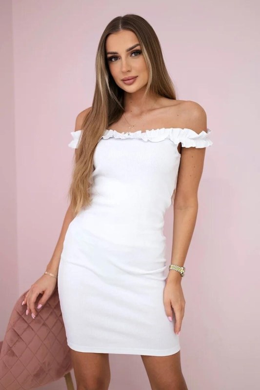 Dámské španělské šaty s volánky 9097 Bílá - K-Fashion