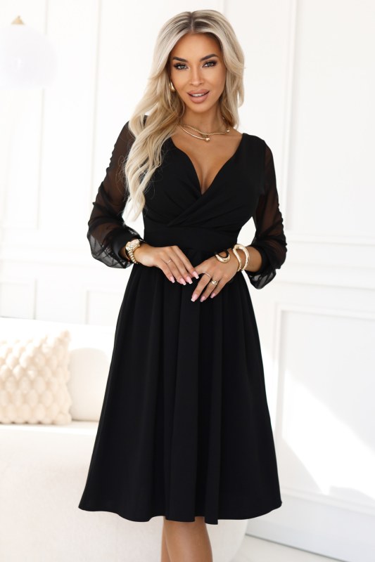 Elegantní midi šaty 657-1 černé - Numoco - Dámské oblečení Ženy šaty