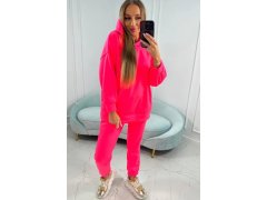 Zateplená sada s mikinou s kapucí růžová neonová