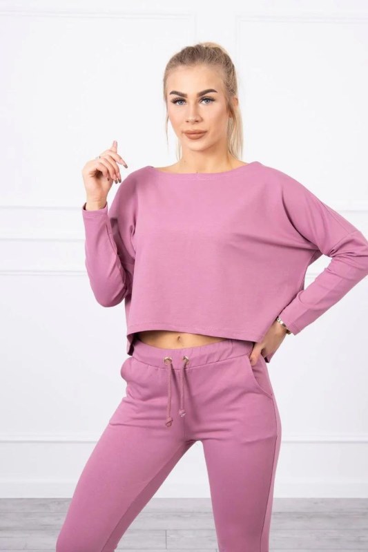 Souprava s oversize blůzou tmavě růžová