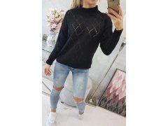 Svetr s&nbsp;polovičním rolákem a&nbsp;kosočtvercovým vzorem černý