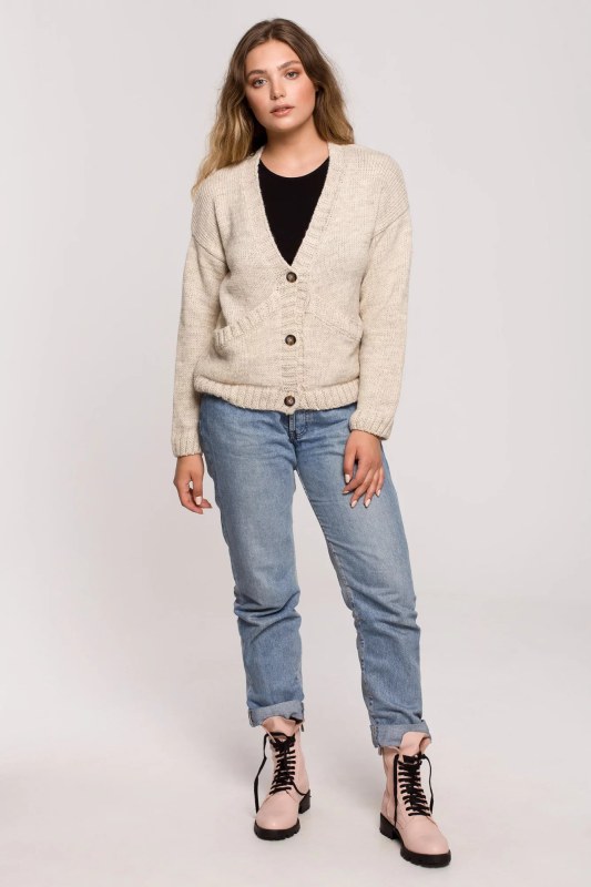 Dámský Cardigan BK074 Beige - BeWear - Dámské oblečení Ženy svetry