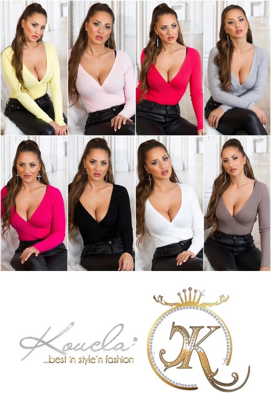 Dámský sexy svetřík se zavinovacími prvky IN-1537 Šedá - Koucla