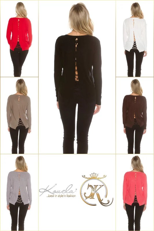 Trendy svetr 8507 se šňůrkami - Koucla - Dámské oblečení Ženy svetry