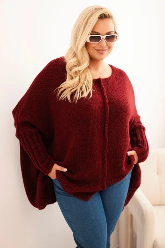 Svetr dámský Plus Size z akrylu s volným střihem a rukávem 3/4 fango
