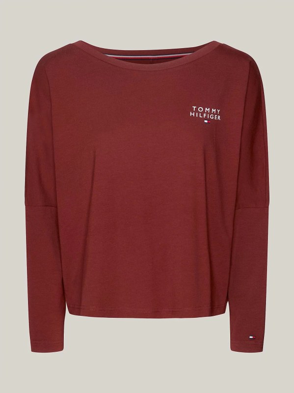 Dámské tričko s&nbsp;dlouhým rukávem UW0UW04153 DW5 kaštanové - Tommy Hilfiger - Dámské oblečení Ženy trika