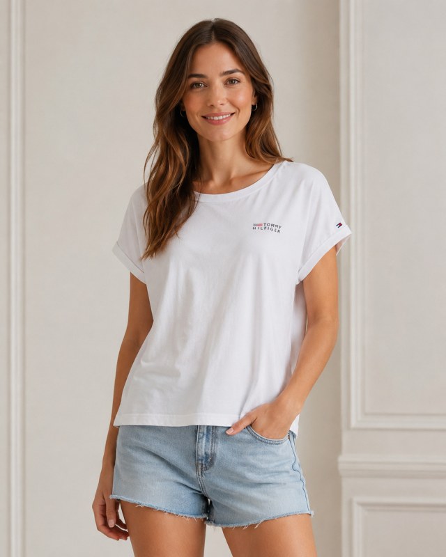 Dámské tričko UW0UW03632 YBR bílé - Tommy Hilfiger