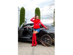 Dámská sexy kožená bunda s&nbsp;umělou kožešinou J930 Červená - In-Stylefashion 1